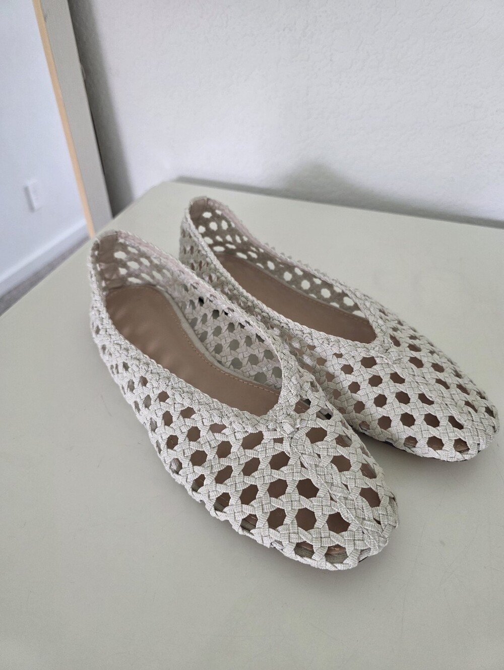 Cream White woven ballet flats. Like New